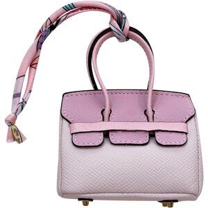 Women's Purple Pink Cute Mini Leather Key Chain Charm Clothing Pocket Tote Bag